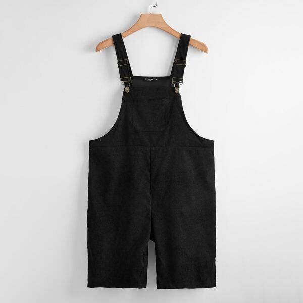 

Plus Solid Corduroy Overall Romper, Black