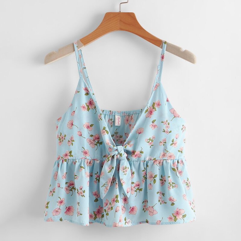 

Floral Print Peplum Cami, Baby blue