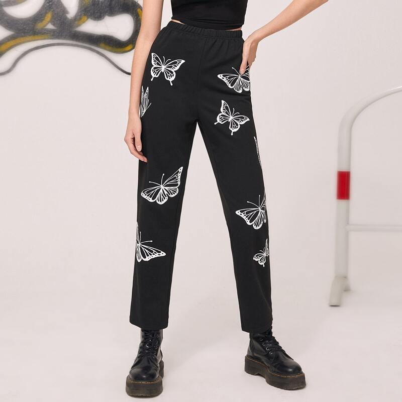 

Butterfly Print Sweatpants, Black