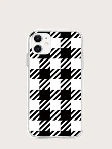 Funda a cuadros a rayas compatible con IPhone - Blanco y Negro - Ver 1