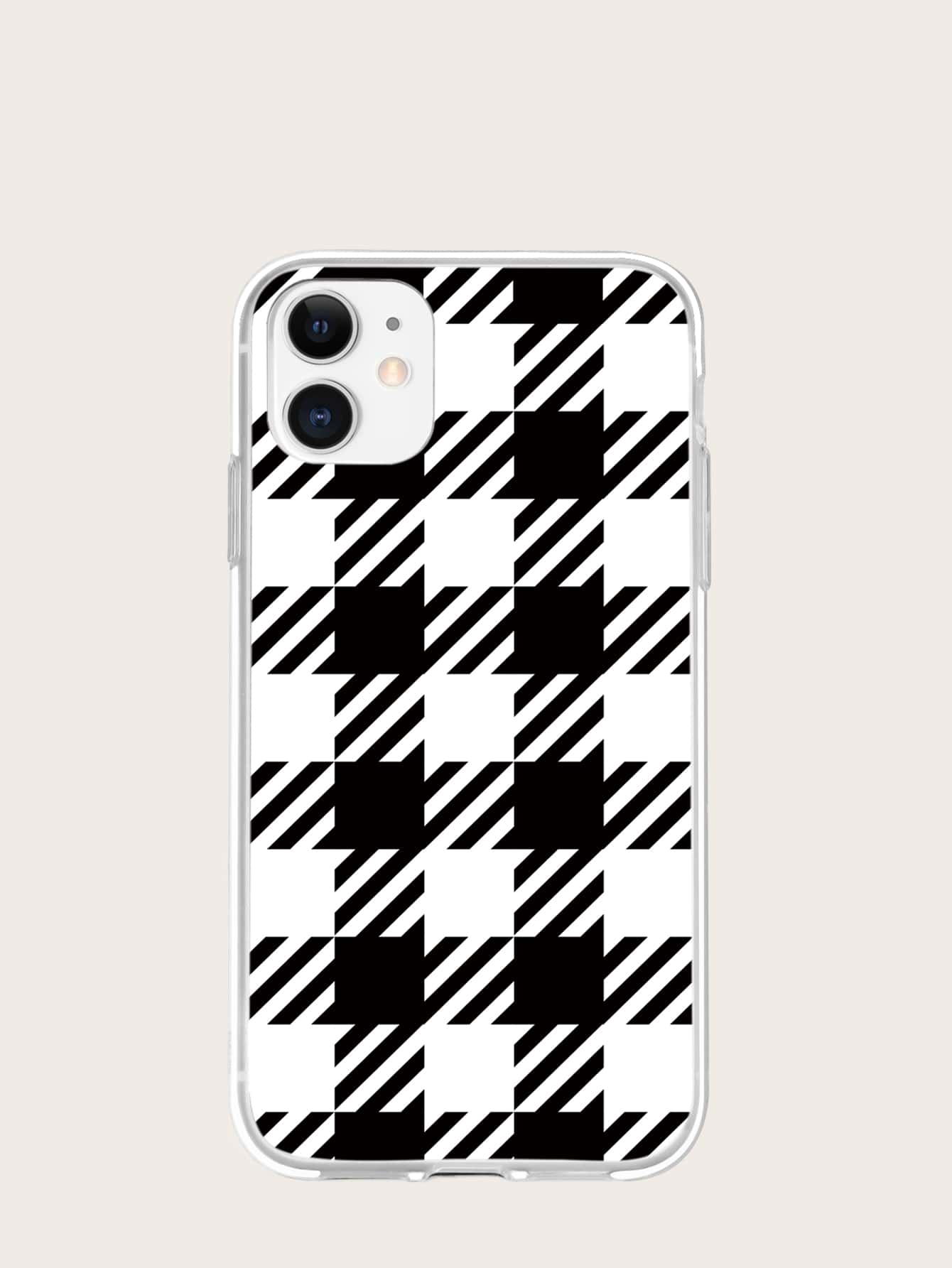 Funda a cuadros a rayas compatible con IPhone - Blanco y Negro - Ver 1