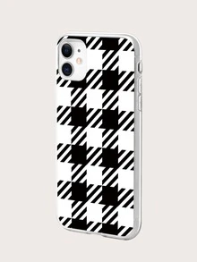 Funda a cuadros a rayas compatible con IPhone - Blanco y Negro - Ver 4