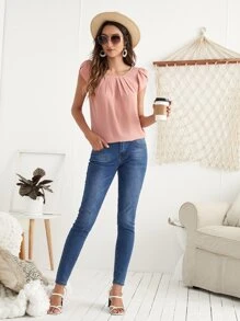 SHEIN Clasi Petal Sleeve Fold Pleated Top