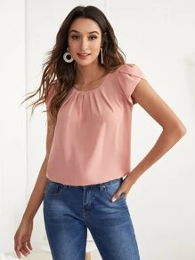 SHEIN Clasi Petal Sleeve Fold Pleated Top