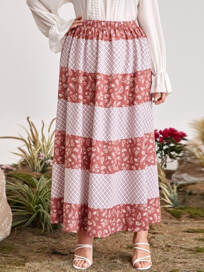 SHEIN Plus Paisley & Plaid Print Skirt