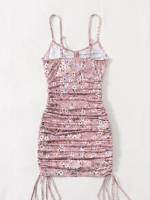 Soleia Vestido Floral Con Cordón Arrugado Y Corte Escapado - Rosa vieja - Ver 2