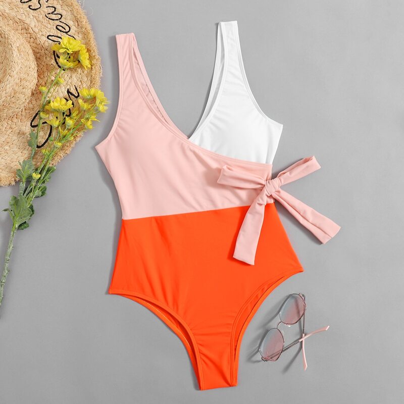 

Colorblock Knot One Piece Swimsuit, Orange