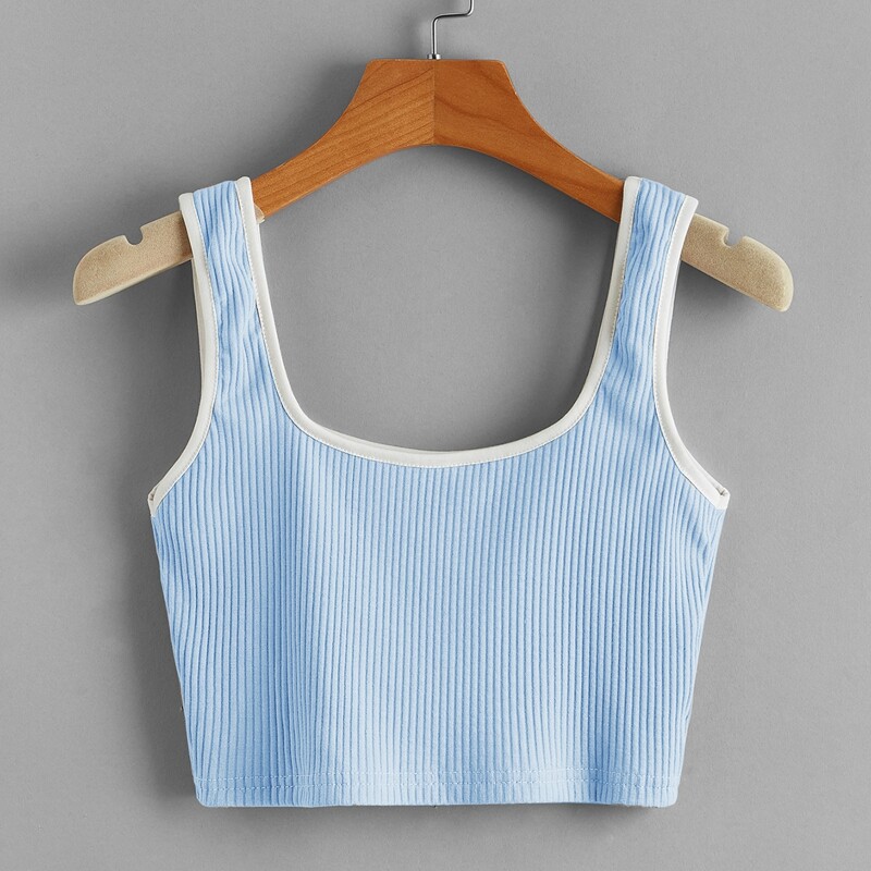 

Ribbed Ringer Crop Tank Top, Baby blue