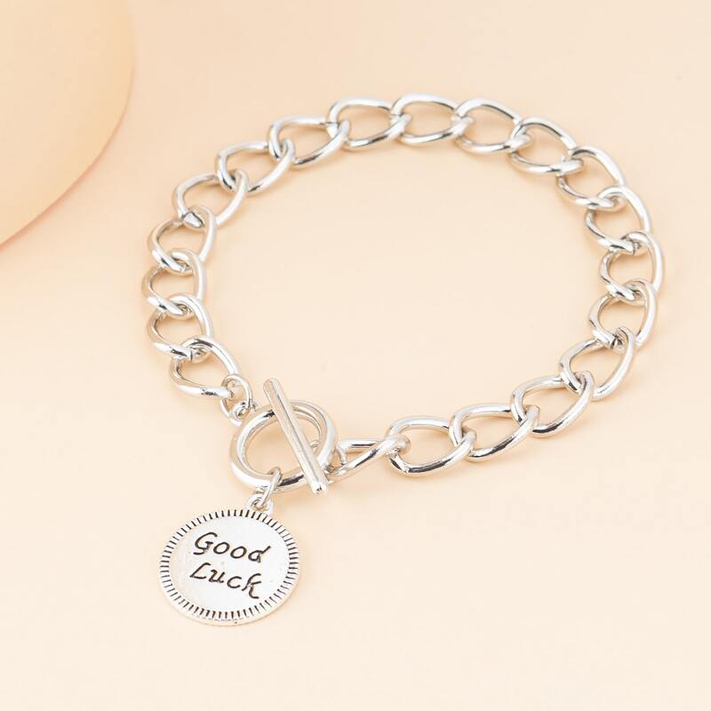 

Guys Round Charm Metal Bracelet, Silver