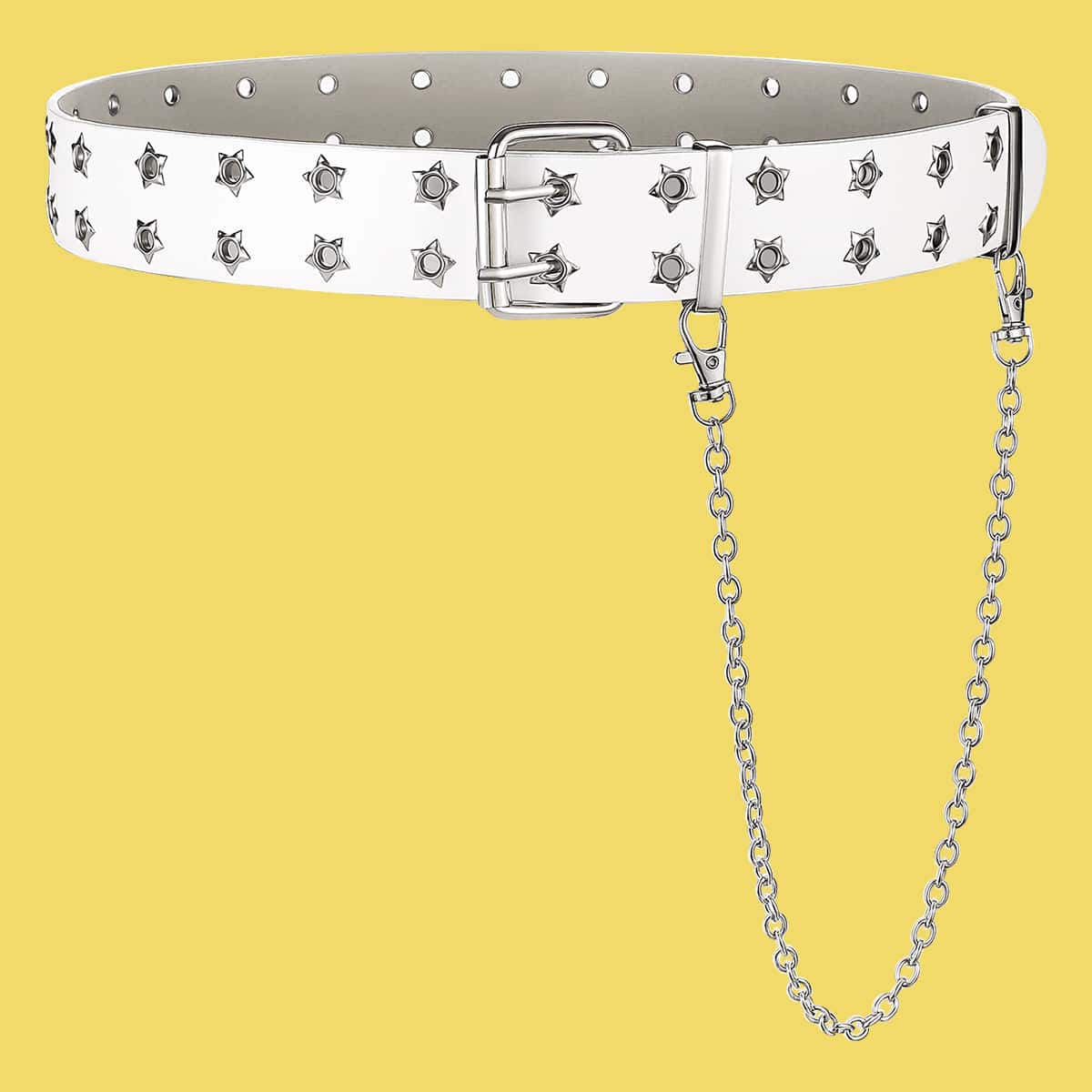 

Star Eyelet Buckle Belt With Pants Chain, White