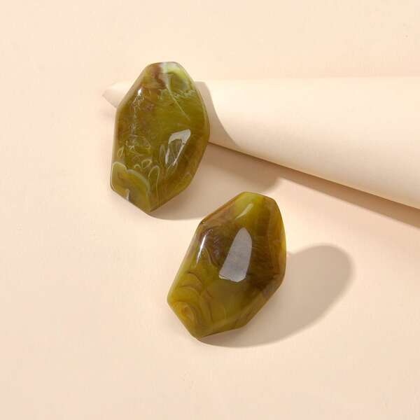 

Geo Design Stud Earrings, Dark green