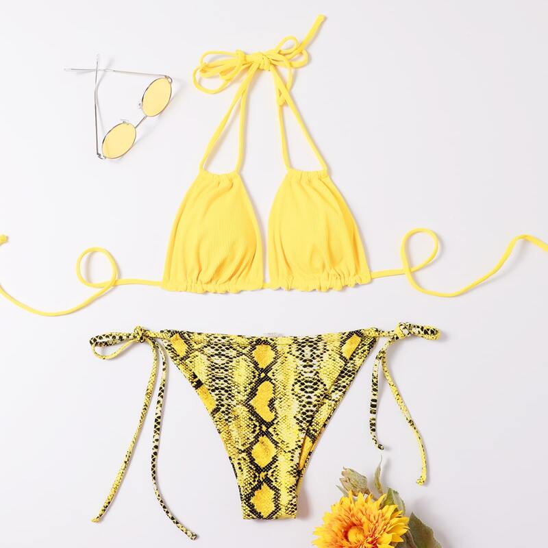 

Snakeskin Tie Side Bikini Swimsuit, Yellow