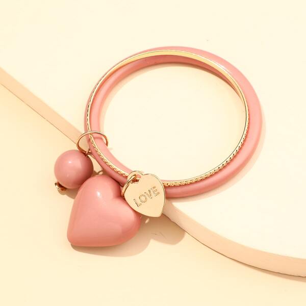 

Letter Engraved Heart Charm Bangle, Pink