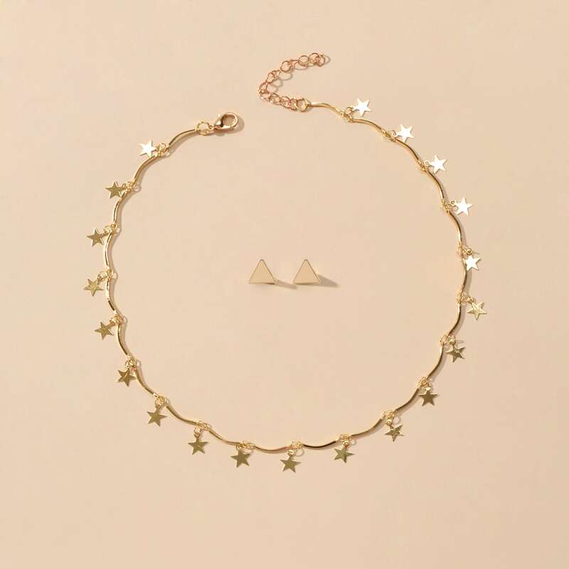 

3pcs Star & Geo Decor Jewelry Set, Gold