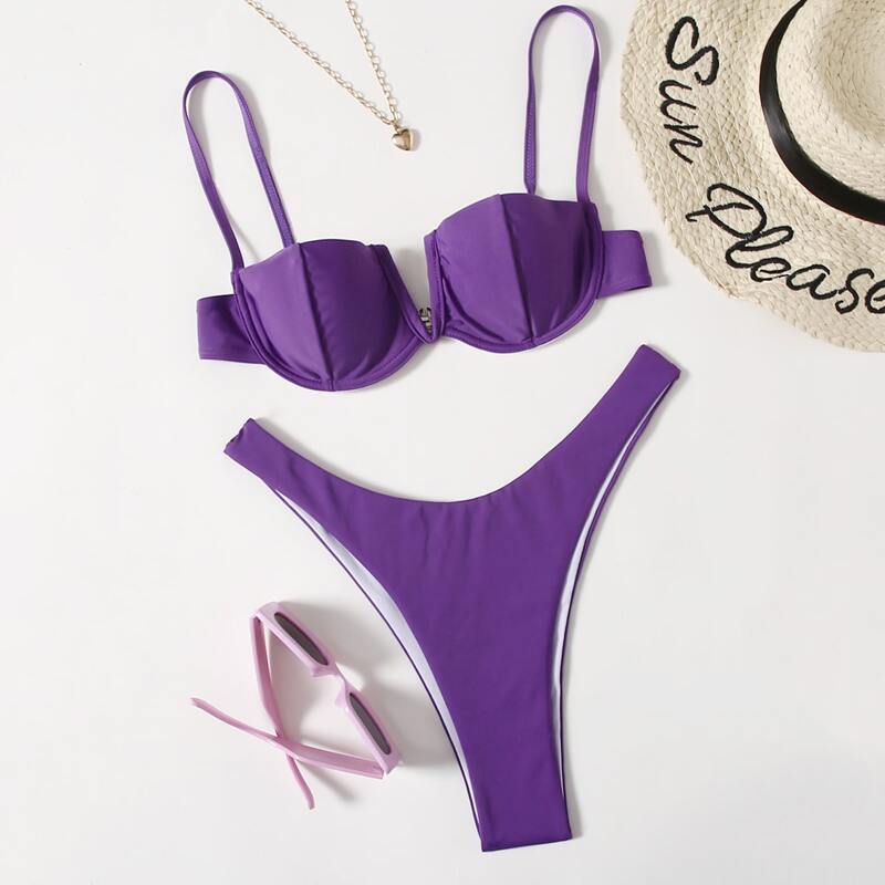 

Underwire High Leg Bikini Swimsuit, Purple