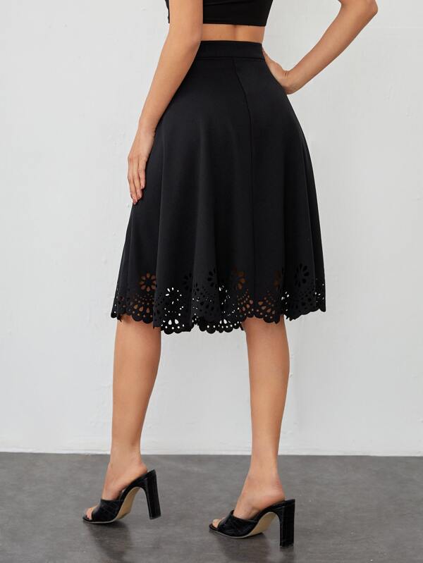 SHEIN Clasi Scallop Laser Cut Hem Skirt SHEIN UK