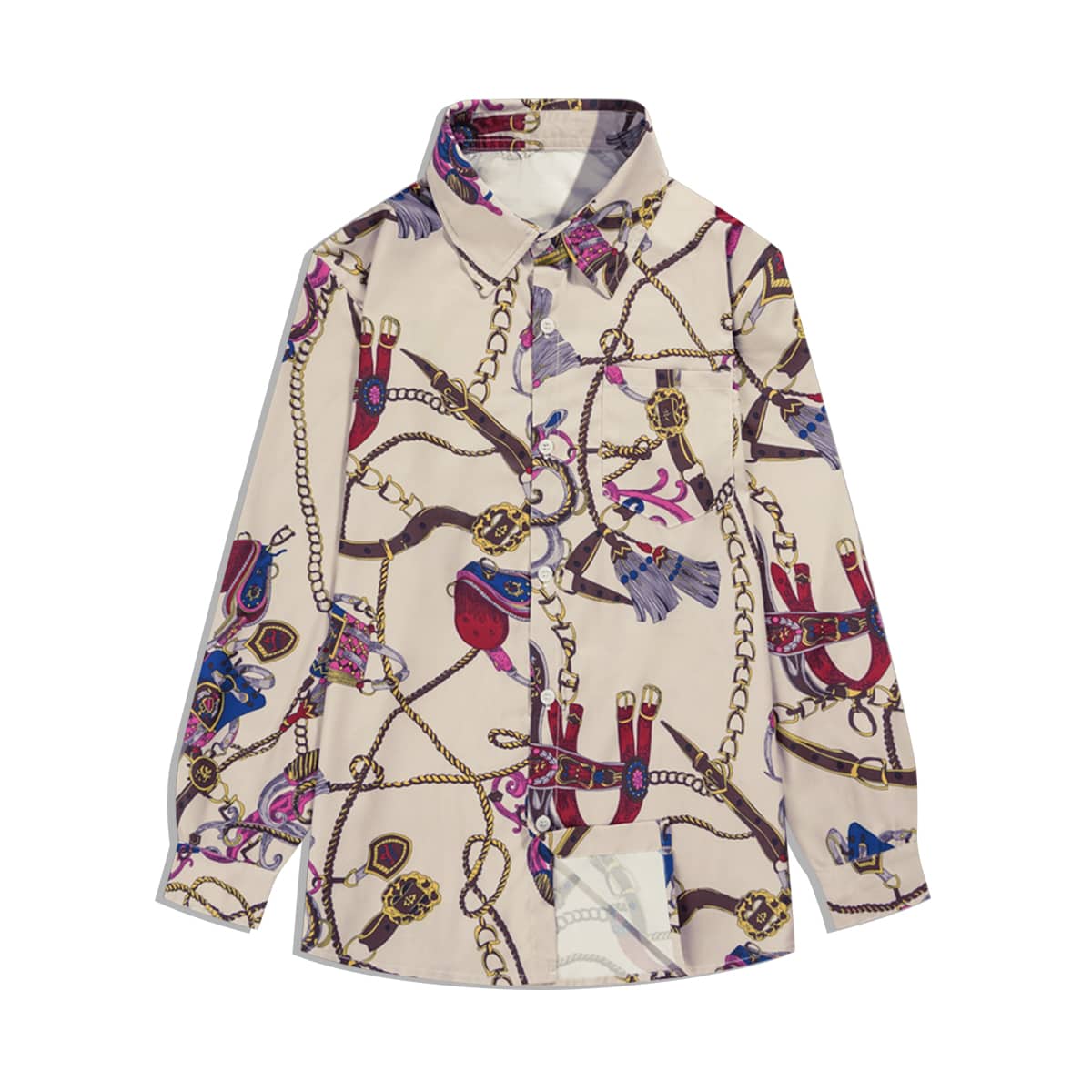 

Guys Chain Print Button Through Shirt, Multicolor