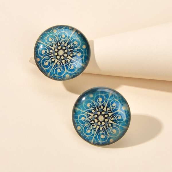 

Flower Pattern Round Design Stud Earrings, Green