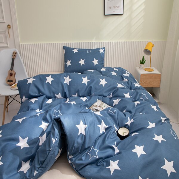 

Kids Star Print Duvet Cover Set Without Filler, Blue