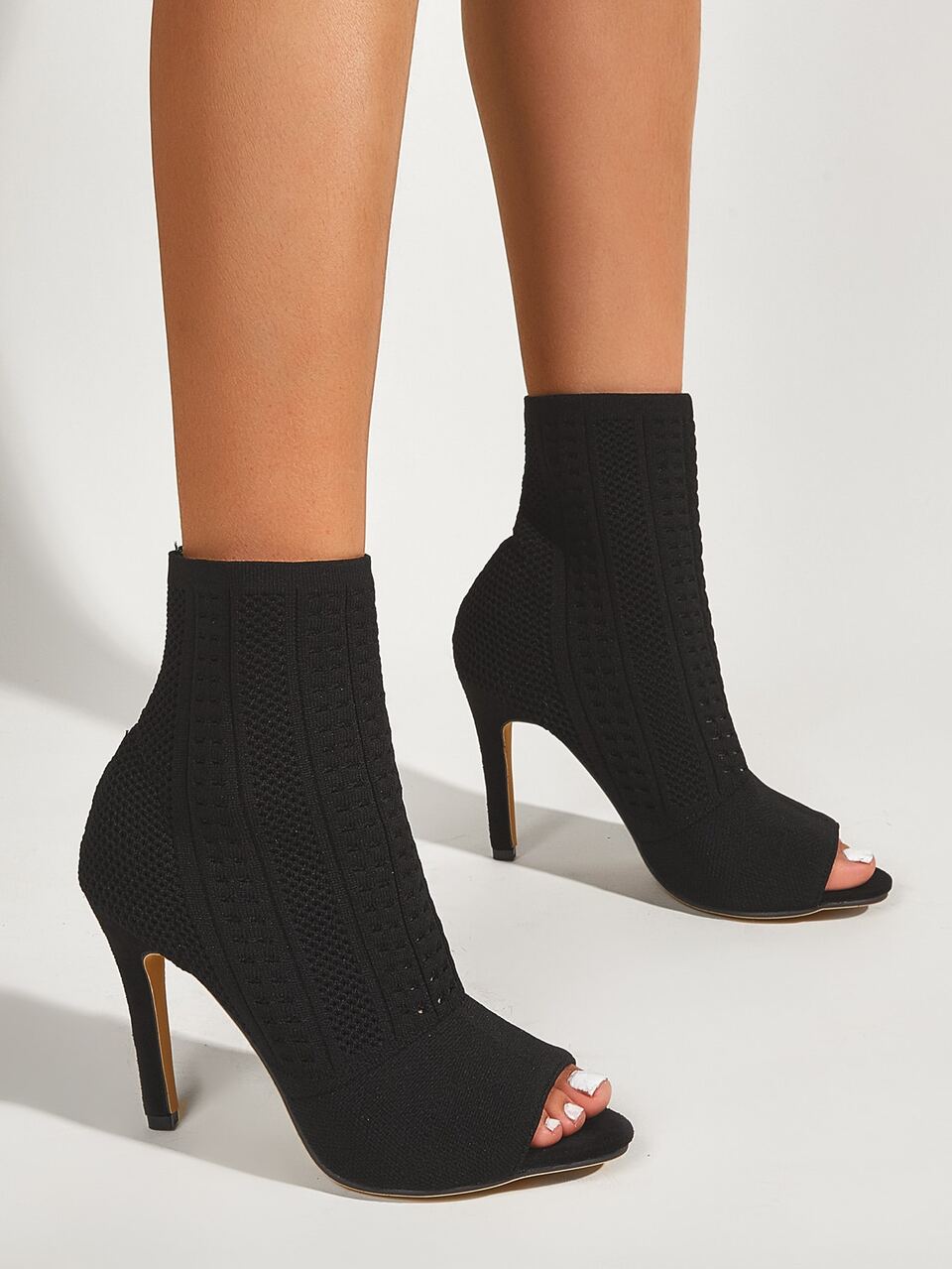 Fall/Winter Fashionable Women Black Slip-On Bootie, Minimalist & Versatile, Sexy & Stylish Street-Style Party Wear, Hollow Knit Ankle, Super High Heels, Peep Toe,Boots For Women