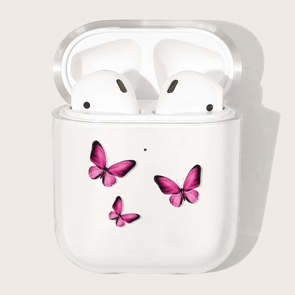 

Butterfly Print Clear Airpods Case, Hot pink