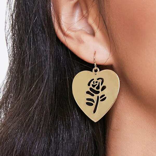 

Hollow Out Heart Drop Earrings, Gold