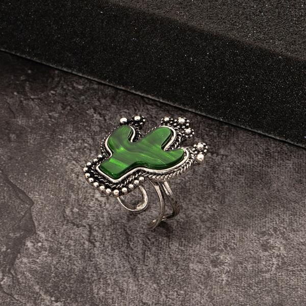 

Men Cactus Decor Ring, Antique silver
