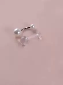2入組/套透明丙烯酸腹部條形中性時尚朋克身體穿刺首飾 - 白色 - 查看 1