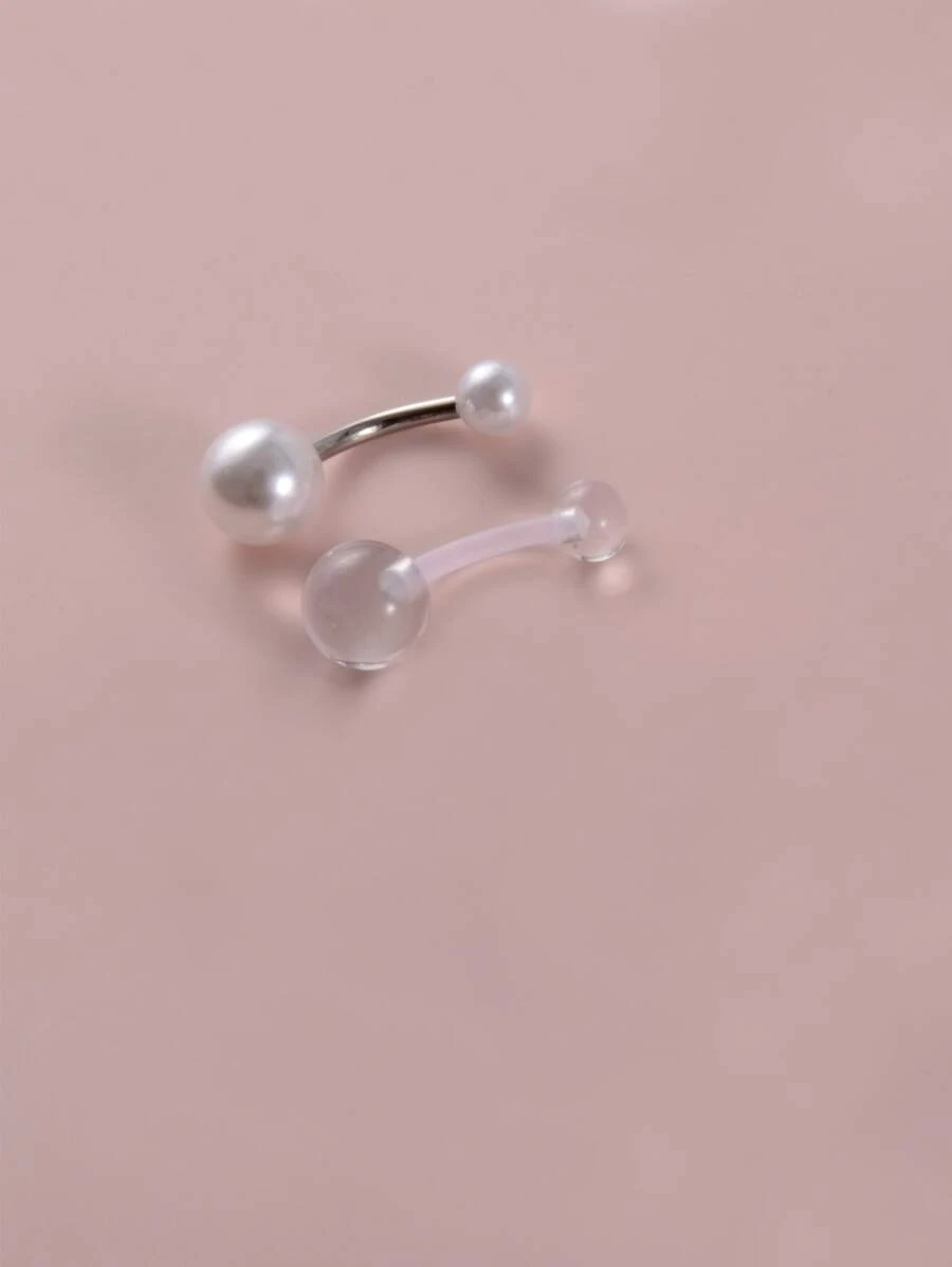 2入組/套透明丙烯酸腹部條形中性時尚朋克身體穿刺首飾 - 白色 - 查看 1