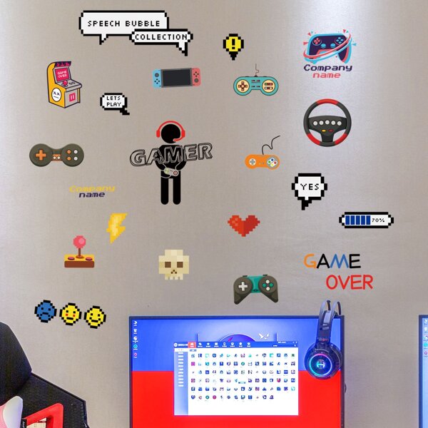 

Gamepad & Letter Graphic Wall Sticker, Multicolor