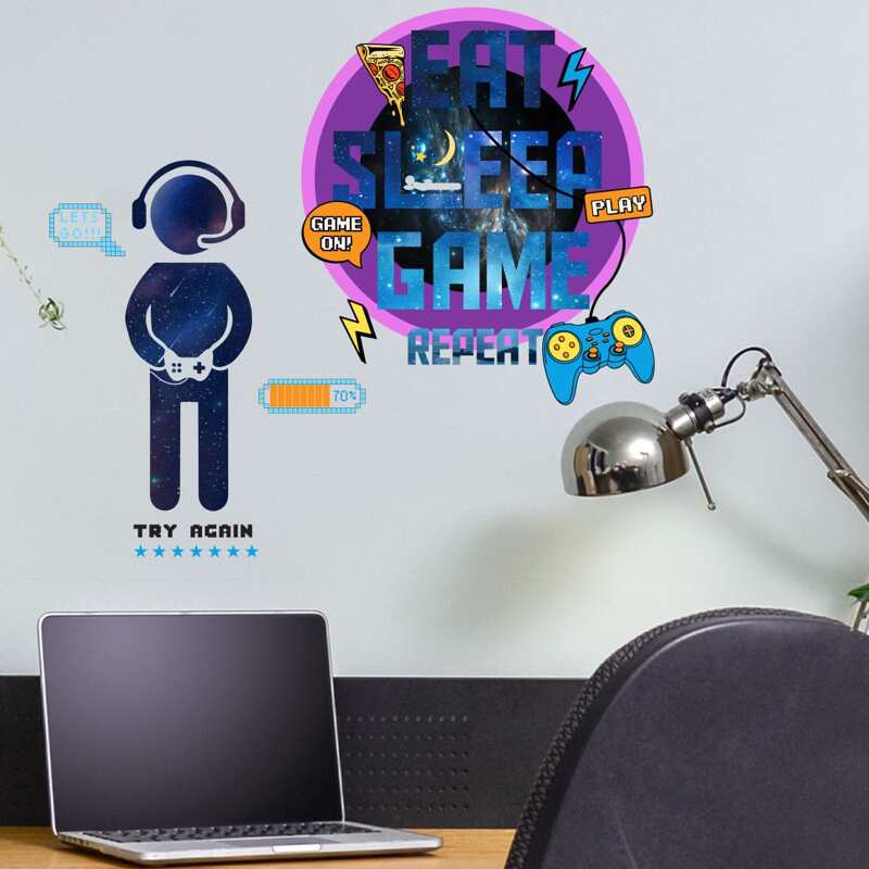 

Gamepad & Letter Graphic Wall Sticker, Multicolor
