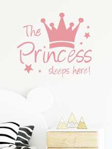 PVC Crown Print Wall Sticker,Cute Pink Princess Pattern Waterproof Wall Decal For Kids,Stickers,Wall Decal, Vinyl Decal For Home Decorations,Spring Decoration Items Refresh Your Home,Rama Decoration Stickers Gifts Birthday Graduation - Pink - View 5