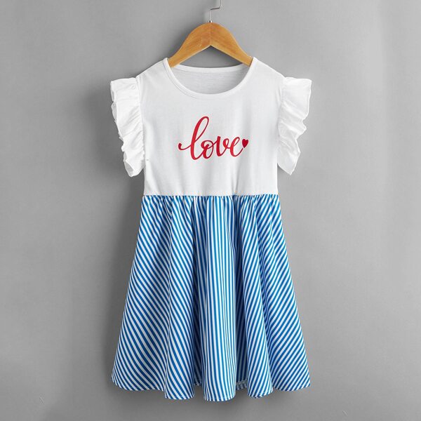 

Toddler Girls Striped & Letter Graphic Smock Dress, Blue and white