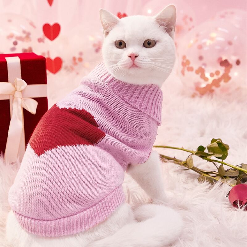 

Heart Pattern Turtleneck Pet Sweater, Mauve purple