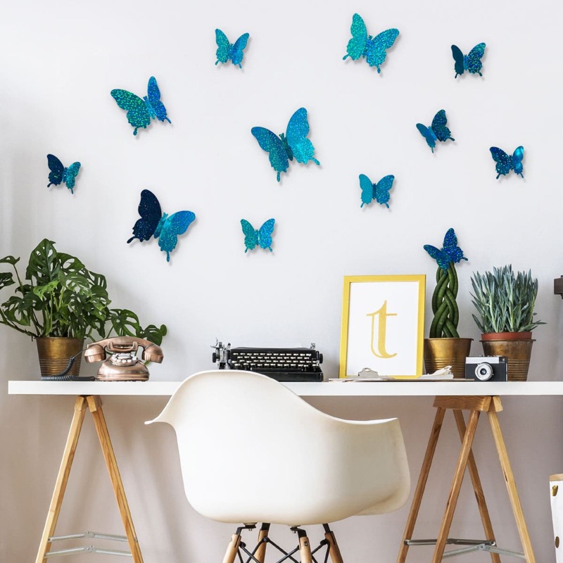 

12pcs 3D Butterfly Wall Sticker, Blue