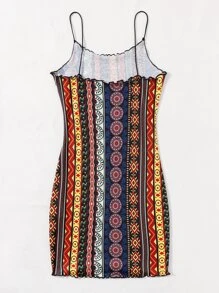 SHEIN VCAY Lettuce Trim Geo Print  Bodycon Dress - Multicolor - View 2