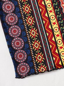 SHEIN VCAY Lettuce Trim Geo Print  Bodycon Dress - Multicolor - View 5