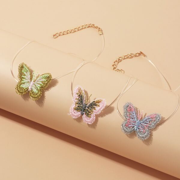 

3pcs Girls Butterfly Decor Necklace, Multicolor
