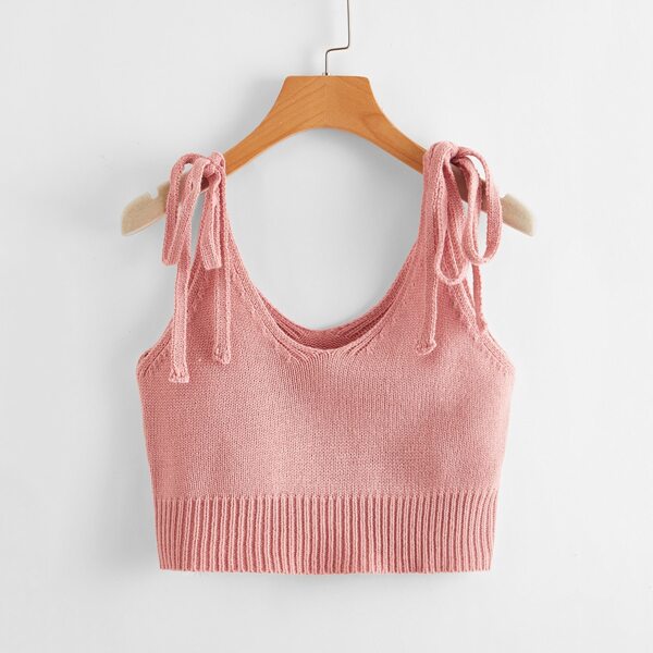 

Knotted Shoulder Knit Top, Pastel baby pink
