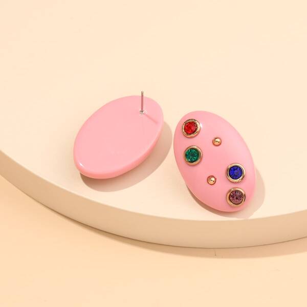 

Rhinestone Decor Oval Stud Earrings, Pink