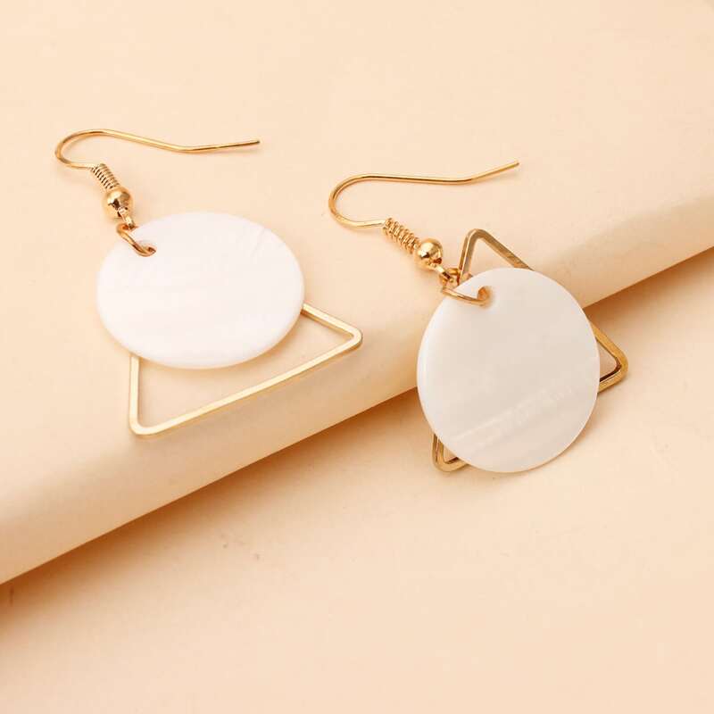 

Triangle & Disc Drop Earrings, Gold