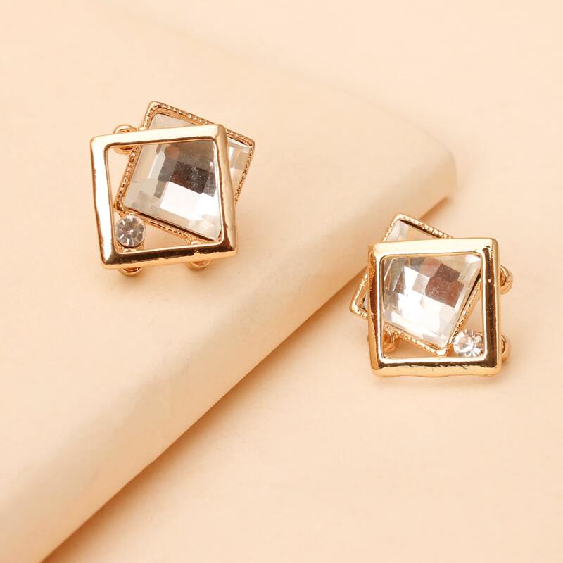 

Rhinestone Square Stud Earrings, Gold