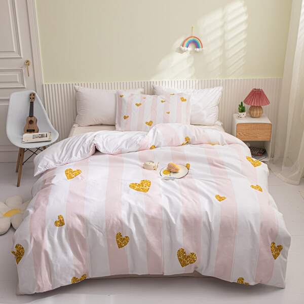 

Kids Striped Pattern Duvet Cover Set Without Filler, Pink