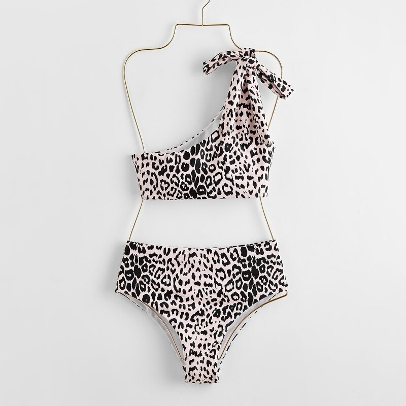 

Leopard One Shoulder Bikini Swimsuit, Multicolor