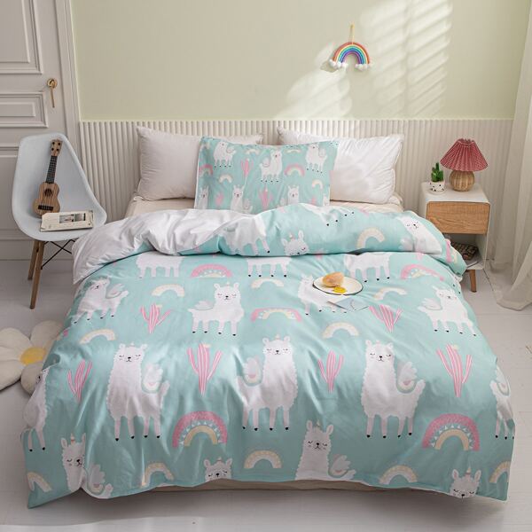 

Kids Alpaca Print Duvet Cover Set Without Filler, Blue