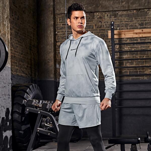

Men Kangaroo Pocket Sports Hoodie & 2 In 1 Tights, Light grey