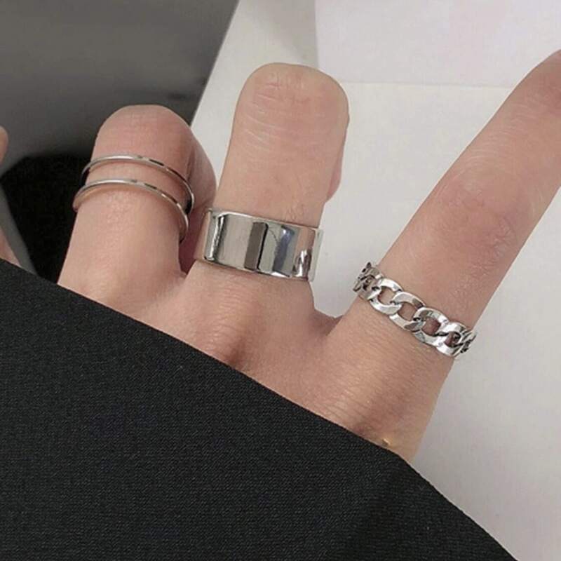 

3pcs Minimalist Chain Ring, Silver