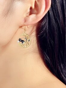Cat Decor Hollow Out Moon Drop Earrings - Yellow Gold - View 2