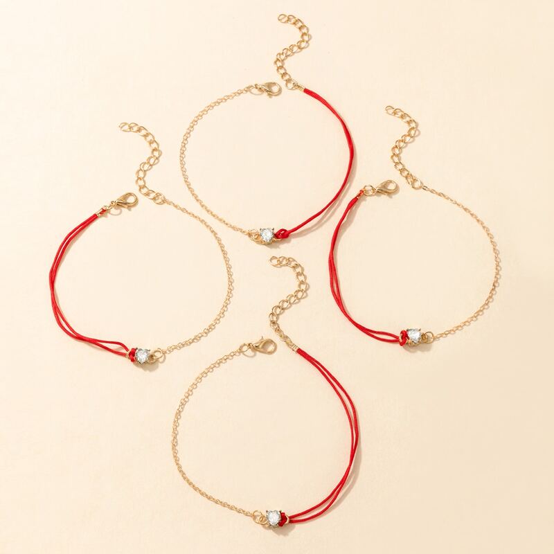 

4pcs Rhinestone Anklet, Red