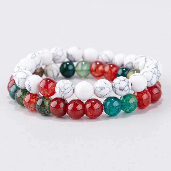

2pcs Men Beaded Bracelet, Multicolor